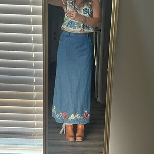 Denim&Co Classic Light Blue Embroidered Jean Skirt